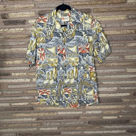 Hilo Hattie Men's Vintage Hawaiian Tribal Print Short Sleeve Shirt - Picture 1 of 6